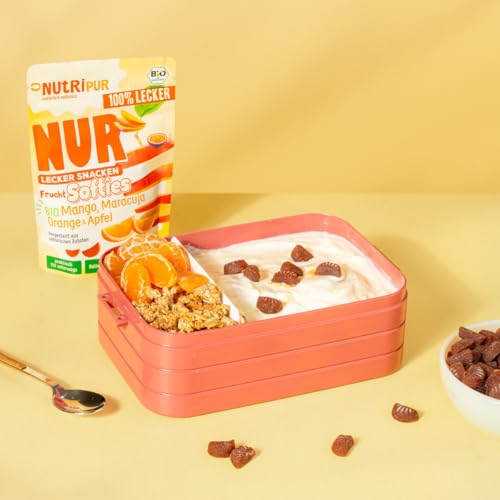 NutriPur Frucht Softies BIO 4er Set - Fruchtgummi ohne Gelatine: Natürliche Snacks aus Fruchtsaftkonzentrat von Beeren und exotischen Früchten, 4 Packungen Fruchtgummi vegan, rein pflanzlich