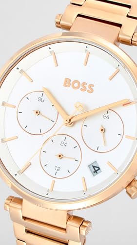 Image of BOSS Majesty Sport Qtz Multifunction Silver White Round Dial Women's Watch|Ionic Plated Rose Gold Steel Material|Gold Color Band - 1502774