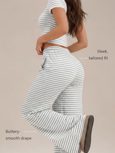 Image of Trendy Queen 2 Piece Matching Summer Lounge Set Womens Side Ruching Top Wide Leg Pants Sets with Pockets