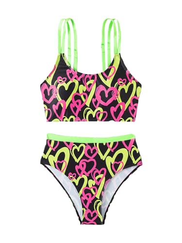 WDIRARA Girl's Heart Print Bikini Set 2 Piece Swimsuits Spaghetti Strap Bathing Suits