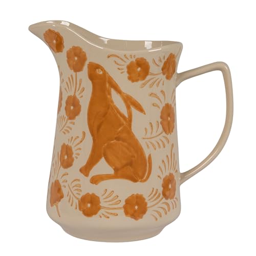 Creative Co-Op 3-Quart Stoneware Pitcher with Rabbit and Floral Motif, Terracotta by Creative Co-Op - Image 6