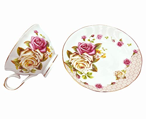 Viktorwan Porcelain Tea Cup and Saucer Coffee Cup Set with Saucer and Spoon, Set of 7 (2 Tea Cups, 2 Saucers, 2 Spoons, and 1 Bracket) - Thumbnail 3