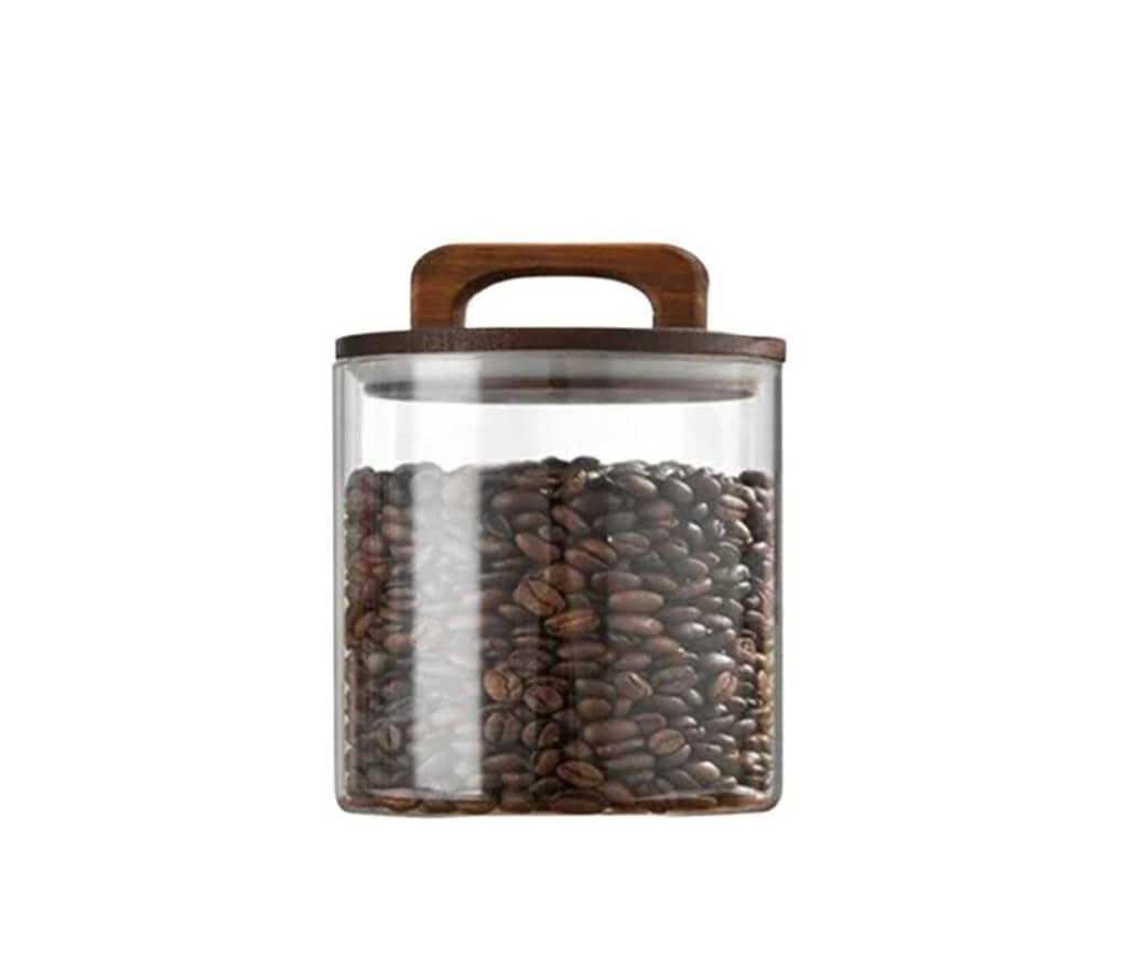 ZNJAMN 1pc Wood Lid Glass Jar Airtight Canister Food Container Coffee Beans Kitchen Storage Bottles Sealed Grounds Large Set for Pickling(700ml)