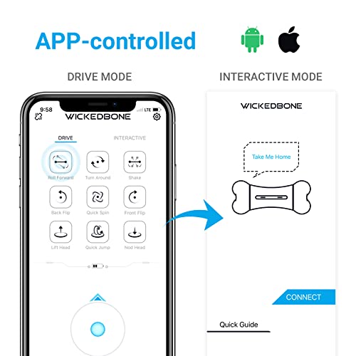 Cheerble Wickedbone Smart Interactive Dog Toy, Automatic Moving Bouncing Rolling Toy Bone Shape, App Remote Control Pet Toy For Dog & Puppy, Blue #TOP1