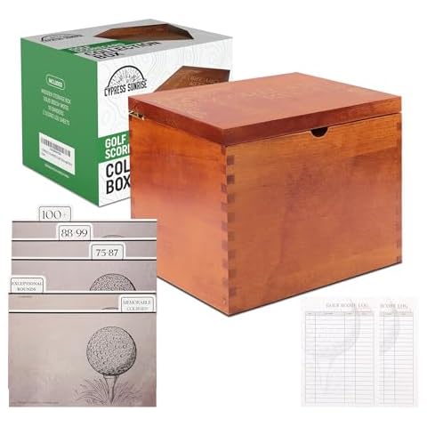 Golf Scorecard Keeper - Storage Box Organizer for Golf Scorecards Photos and Accessories | Comes with 10 Dividers and 2 Score Logs - Display Golf Scorecard Collection Neatly Great Gift for Golfers Cover