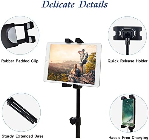 IPad Tripod Stand, Height Adjustable Tablet Floor Stand, Tablet Holder Stand with 360° Rotating iPad Tripod Mount for iPad, iPad Mini, iPad Pro, iPad Air and other 5.5-12.9 Phone Tablet
