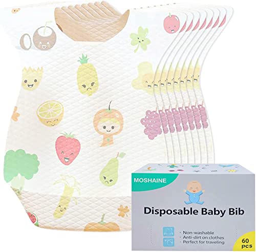 Moshaine Disposable Bibs 60 Pcs Baby Bib Waterproof For Toddlers With Food Catcher Pocket And Adjustable Fastener Feeding Bib Suitable Kids For Feeding,Traveling,Outdoor Use #TOP2