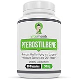 Pterostilbene 50mg Capsules by VitaMonk™ - No Artificial Fillers - 60 Trans-Pterostilbene Soy-Free...