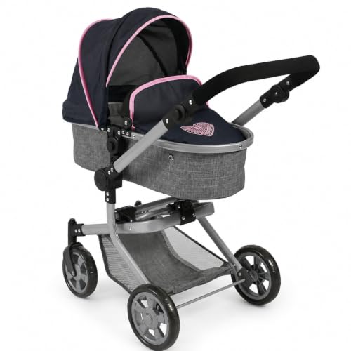 Bayer Chic 2000 Kombi-Puppenwagen Mika 2-in-1, faltbar, 47–80 cm, Melange Grau-Navy