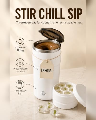 3-in-1 Rechargeable Self-Stirring Mug with Ice Tray Magnetic Mixer Cup