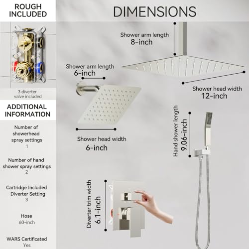 Shower System Shower Faucet Set, STARBATH 12"+6" Ceiling Mount Rain Shower Head and Handheld Spray for Two Person, Rainfall Shower System with Diverter Valve and Trim Kit Complete,Brushed Nickel by STARBATH - Used condition - Image 6