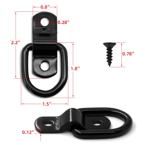 12PCS D Ring Cargo Tie Down Anchors 1/4" D-Rings Lashing for Trailer Truck Pickup Camper Surface Mount,Heavy Duty Tie Down Ring 2400 Pound Capacity Black by KOPKIO - Image 2