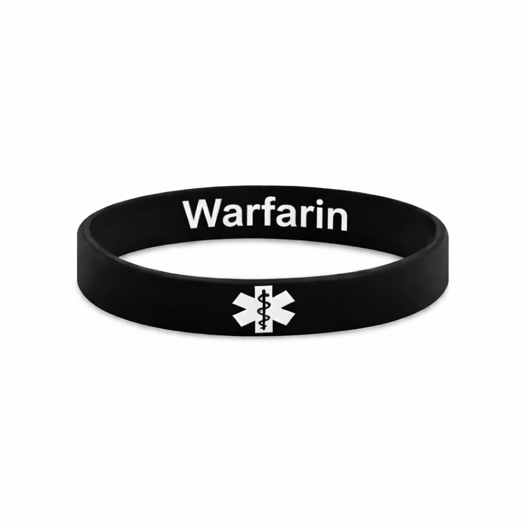 Warfarin Blood Thinner Medical Alert Bracelet โ Discreet/Hidden Message Silicone Wristband (202mm)
