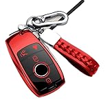 Compatible with Mercedes Benz Key Fob Cover with Keychain,Soft TPU 360 Degree Protection Key Shell Case for 2019-2021 A-Class C-Class G-Class 2017-2020 E-Class S-Class (Red)