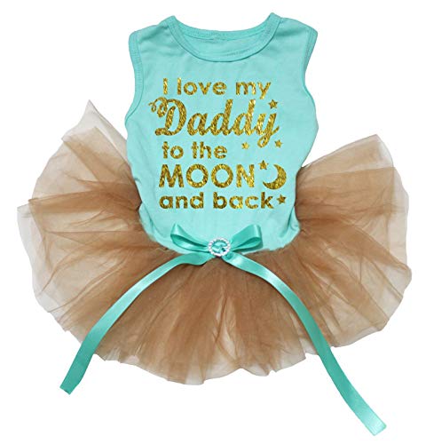 Petitebella I Love My Daddy To The Moon And Back Puppy Dog Dress (Aqua Blue/Gold, X-Small) #TOP5