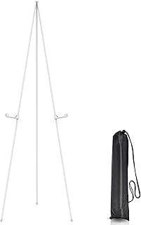 White Easel Stand for Display Wedding Sign & Poster - 63 Inches Tall Easels for Display Holder - Collapsable Portable Poster Easel - Floor Adjustable Metal Easel Tripod