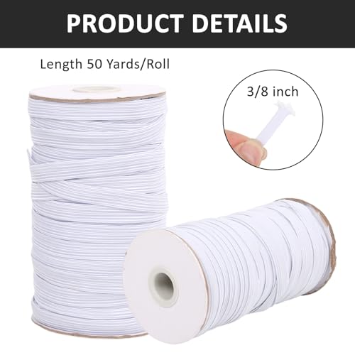 LIYUA Elastic Band for Sewing 3/8 Inch 50 Yards White for Sewing & Crafts Elastics Cord Braided Stretch Straps for Crafting DIY