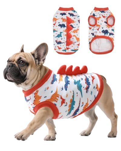 Image of CuteBone Dinosaur Costume Dog Shirt, Stretchy Velvet T-Shirt Clothes for Small Dogs, Soft & Breathable Pet Tee Outfit Cat Apparel for Daily Wear, Cozy Pullover Design Puppy Fashion COSBX02L