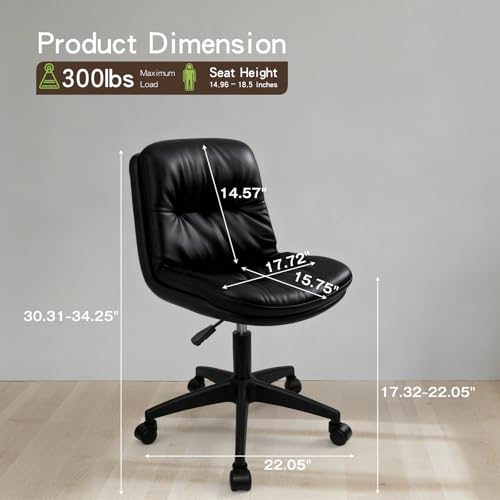 Image of Office Chair, Ergonomic Desk Chair with Padded Cushion & Backrest, Adjustable Height & 360 Swivel, Armless Task Chair for Home Office, Computer Desk & Vanity Black