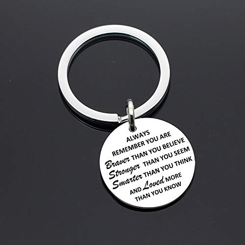 Maxforever Inspirational Gifts, " Always Remember You Are Braver, Stronger, Smarter Than You Think " Inspirational Quote Pendant Keychain Keyring, For Son Daughter Aunt Niece Family & Friends #TOP4