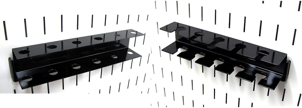 Wall Control Pegboard Screwdriver Holder Bracket Slotted Metal Pegboard Accessory Pegboard and Slotted Tool Board & ASM-SL-008 B Pegboard Slotted Tool Holder Bracket Slotted Metal Accessory, Black