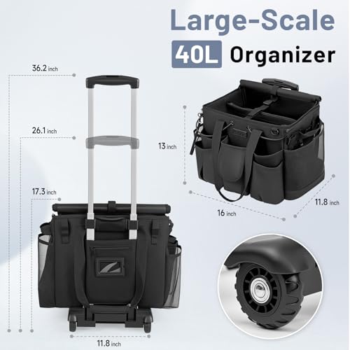 Image of Large Cleaning Caddy for Cleaning Supplies Organizer, Rolling Cleaning Caddy Bags with Wheels for Housekeepers, Cleaning Carts on Wheels for Home Car Office Picnic