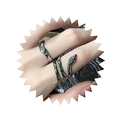Wendalern Gothic Silber Schlange Ringe Offen Verstellbar Smaragd Tier Band Grün Kristall Midi Zeigefinger Schmuck für Frauen (2 Stück)