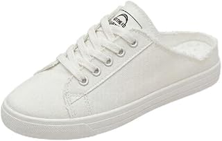 Sibysmon Women's Raw Edge Canvas Slip-On Mule Sneakers, Backless Lace Up Casual Slide Shoes