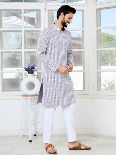 Image of See Designs Men's Full Sleeve Mandarin Collar Embroidered Thread Work Sequinned Rayon Straight Long Kurta - Festive Collection