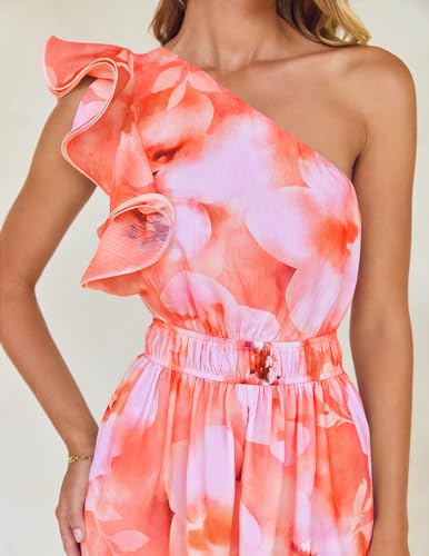 Image of ZESICA Women's 2026 Summer Floral Sleeveless Maxi Dress | One Shoulder, Sleeveless, Ruffle, High Waist, Beach Wedding Guest, Vacation, Graduation, Bridal Shower, Boho Long Dresses