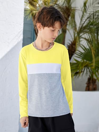 Image of ZDC Kids Boys Long Sleeve T-Shirts Color Block Crewneck Fashion Basic Tee Tops 5-14 Years