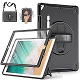 Miesherk Case for iPad Pro 12.9 2nd Generation 2017 & 2015 1st Generation, Heavy Duty Rugged Shockproof Protective Cover w/360°Rotating Stand/Hand/Shoulder Strap/Pencil Holder Black