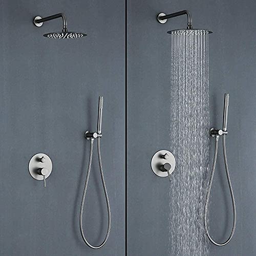 Mélangeur de douche gris 12 pouces avec pommeau effet pluie rond - 3