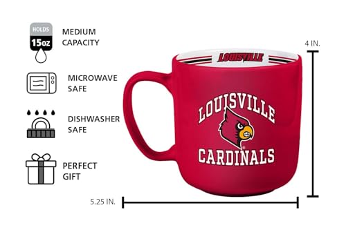 Image of Logo Brands NCAA Louisville Cardinals 15 oz Stripe Coffee Mug - Vintage Team Logo, Inside Print & Stripes, Microwave & Dishwasher Safe- Great Gift For Fans & Alumni