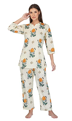 Image of Safeera Cotton Floral Printed 2 Piece Night Suit Top & Pajama Set for Women & Girls
