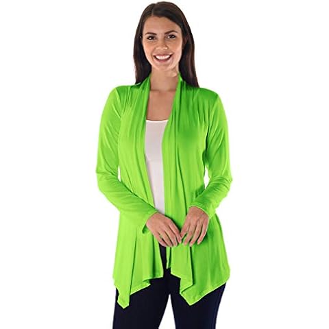 DFF Shop Women's Assymetrical Boyfriend Open Long Sleeve Cardigan (Size: S- 5X), 1X, Lime Cover