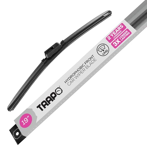 Trapo - 19” Hydrophobic Front Windshield Wiper Blade - Universal Fit for Most Vehicles - Durable & Silicone - Strong Water-Repellent Coating - Prevents Water Build-Up - Quick & Easy Install - 1 Blade
