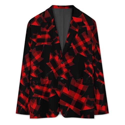 Canadian Flag Maple Tartan Checked Men's Slim Suit Long-Sleeve Prom Tuxedo Classic Two Button Business Jacket3