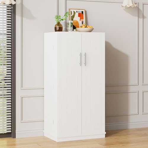 Meilocar 47in Kitchen Pantry Cabinet, Wood Kitchen Storage Pantry Cabinets Freestanding Pantries Cabinets with Doors & Adjustable Shelves, White - Thumbnail 7