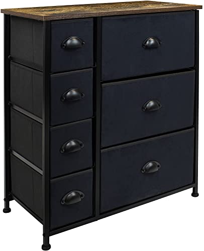 Sorbus Dresser with Drawers - Furniture Storage Tower Unit for Bedroom, Hallway, Closet, Office Organization - Steel Frame, Wood Top, Easy Pull Fabric Bins (Wood Top, Black)