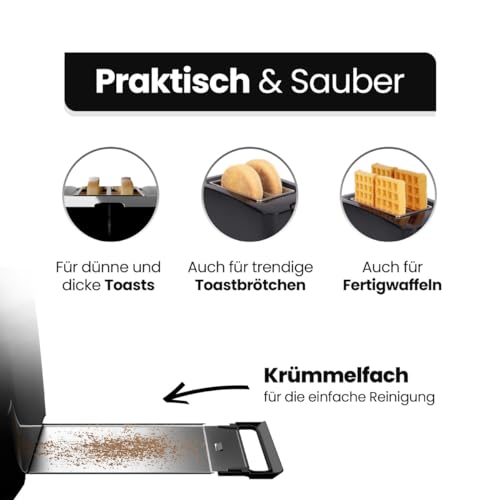 Clatronic® 2-Scheiben Toaster | Brötchenaufsatz | Auftaufunktion | Aufwärmfunktion | Liftfunktion | einstellbarer Bräunungsgrad | Krümelschublade | TA 3801 Schwarz