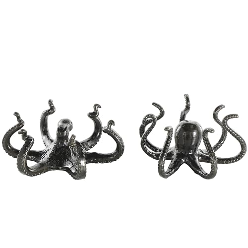 Image of Deco 79 Aluminum Metal Octopus Decorative Sculpture Home Decor Statues with Splayed Arms, Set of 2 Accent Figurines 9 inchW, 4 inchH, Black