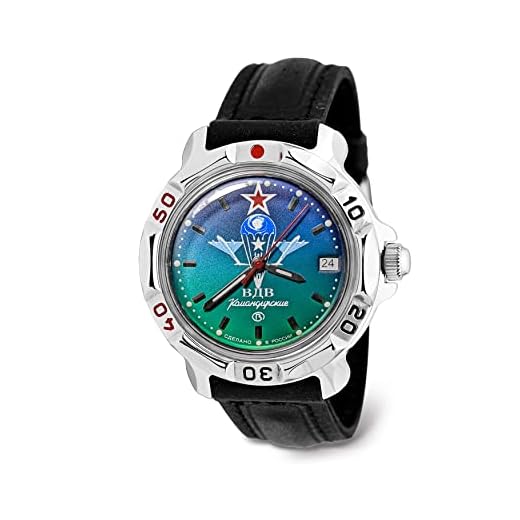 VOSTOK | Komandirskie VDV Montre-bracelet mécanique militaire russe Airborne Forces militaires | Mode | Business | Montres décontractées pour hommes | Modèle 021 Series, 811021 Cuir, Militaire