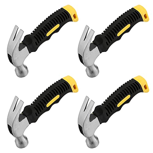 Four black-and-yellow MOUYAT 8 oz stubby claw hammers — the only multi-pack in this comparison