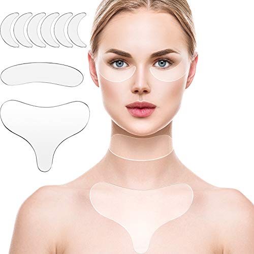 8 Pieces Reusable Silicone Chest Pads, Silicone Neck Pad Set Including Cleavage Pad Neck Patch Eye Stick