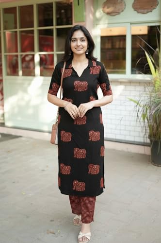 Image of ANNI Designer Women's Rayon Viscose Printed Kurta Pant Set | Collar Neck Straight Ethnic Suit for Casual, Daily, and Office Wear