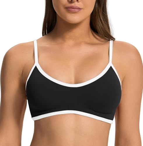 Image of JOYSPELS Womens Seamless Sports Bra Adjustable Slim Straps Wirefree Yoga Top with Removable Pads for Gym, Workouts, Running, Pilates Black XL