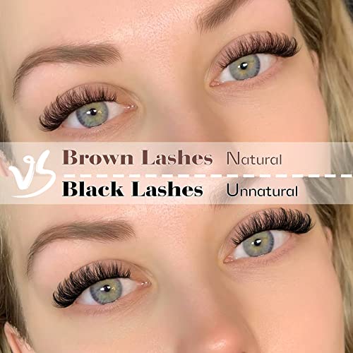 Mavphnee Brown False Eyelashes Cat Eye Natural Look Lash Extension D Curl Wispy Clear Band Brown Eyelashes Fluffy Faux Mink Lashes Pack