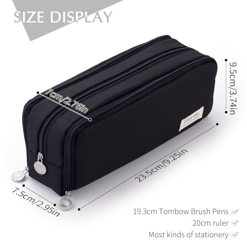 Image of CICIMELON Metal Large Capacity Pencil Case 3 Compartment Pouch Pen Bag For School Teen Girl Boy Men Women (Black), Black, Travel
