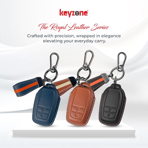 Image of keyzone Royal Leather Key Cover with Strap fit for Toyota Innova Crysta, Innova HyCross, Hilux, 2-Button Smart Key